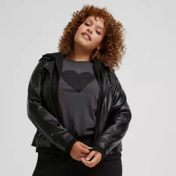 Torrid Plus Size Fabric Mix Hooded Moto Jacket - 2X - Picture 2 of 5